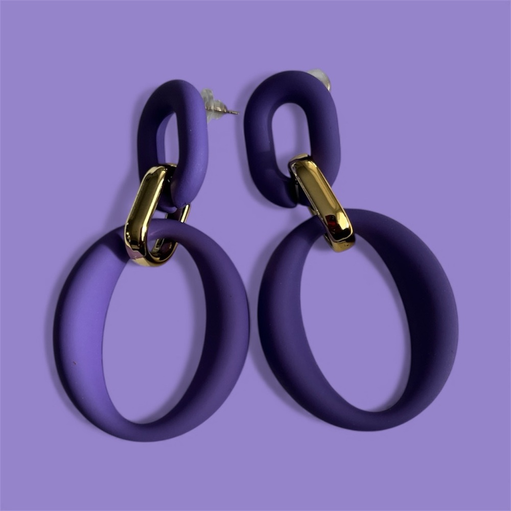 Elegant Purple Double Hoop Fashion Earrings - Picture 4 of 6